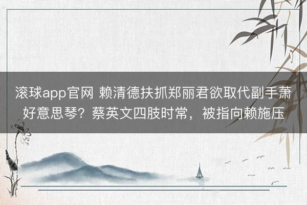 滚球app官网 赖清德扶抓郑丽君欲取代副手萧好意思琴?蔡英文四肢时常,被指向赖施压