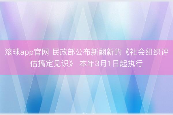 滚球app官网 民政部公布新翻新的《社会组织评估搞定见识》 本年3月1日起执行