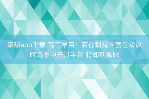 滚球app下载 高市早苗：若在朝党阵营在众议院选举中未过半数 将即刻离职