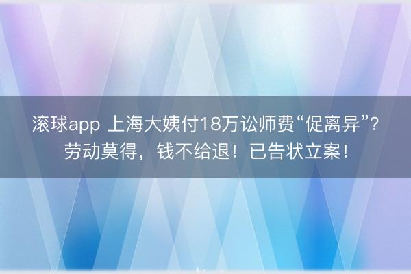滚球app 上海大姨付18万讼师费“促离异”?劳动莫得,钱不给退!已告状立案!