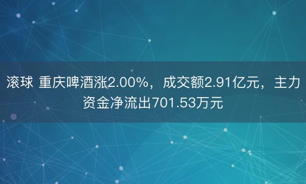 滚球 重庆啤酒涨2.00%,成交额2.91亿元,主力资金净流出701.53万元