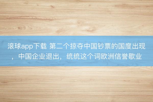 滚球app下载 第二个掠夺中国钞票的国度出现,中国企业退出,统统这个词欧洲信誉歇业