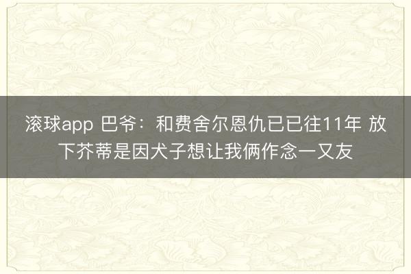 滚球app 巴爷:和费舍尔恩仇已已往11年 放下芥蒂是因犬子想让我俩作念一又友